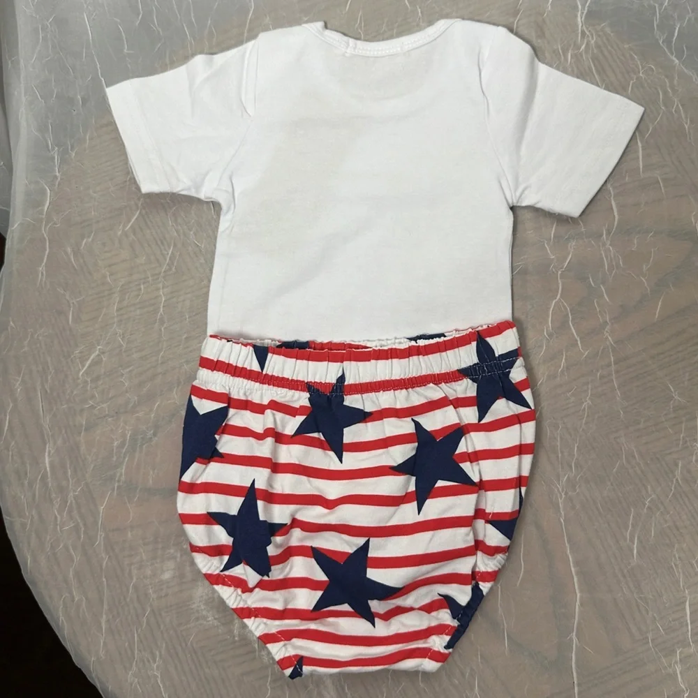 3/$20💥 Red‎ White & Blue Stars & Stripes Little Miss Independent Newborn Outfit